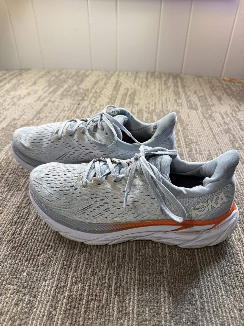 Hoka One One Clifton 8 Shoes Mens Size 8.5 Gray Orange Road Running Sneakers